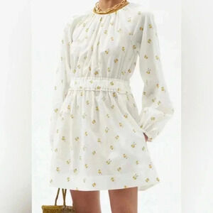 Three Graces White Rosette Floral Embroidered‎ Long Sleeve Cotton Dress Size 6